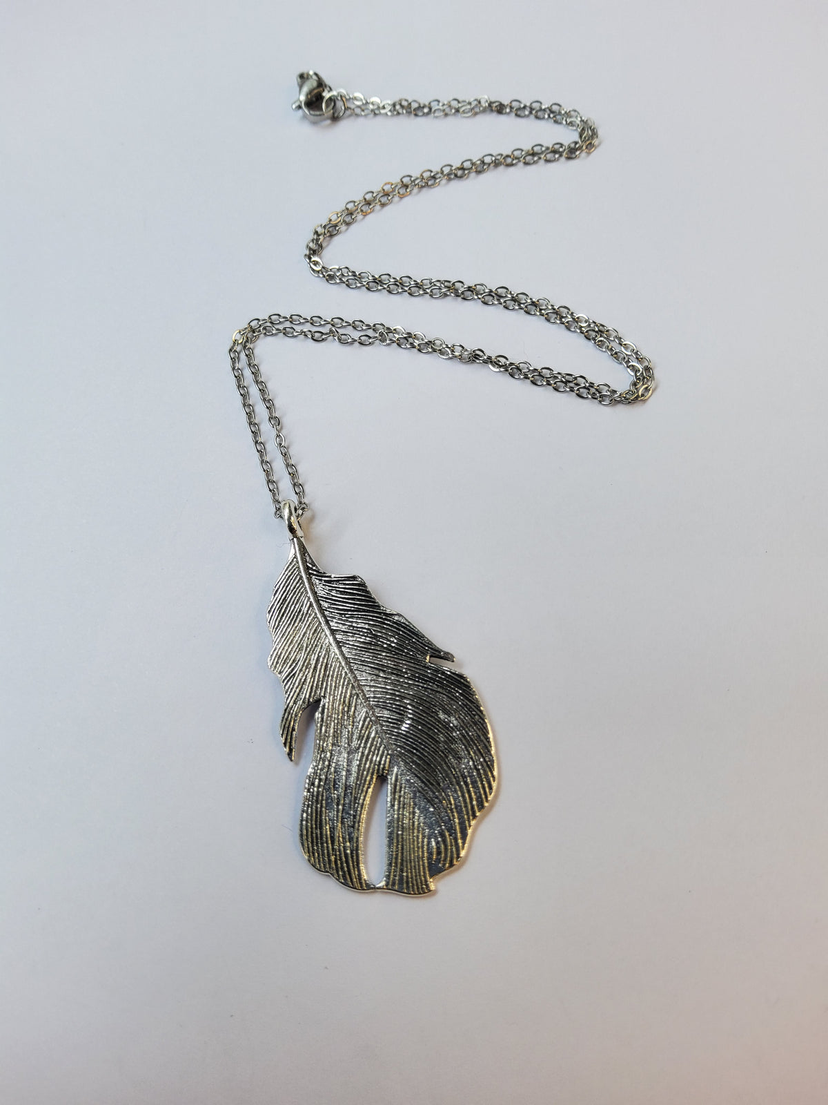 Antique Silver Feather Necklace