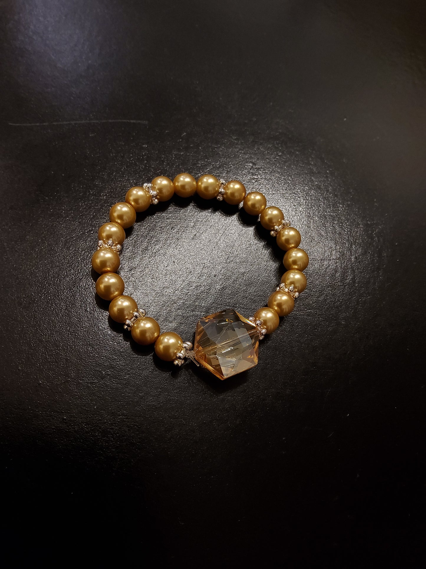 Bronze Pearl Bracelet with Large Crystal