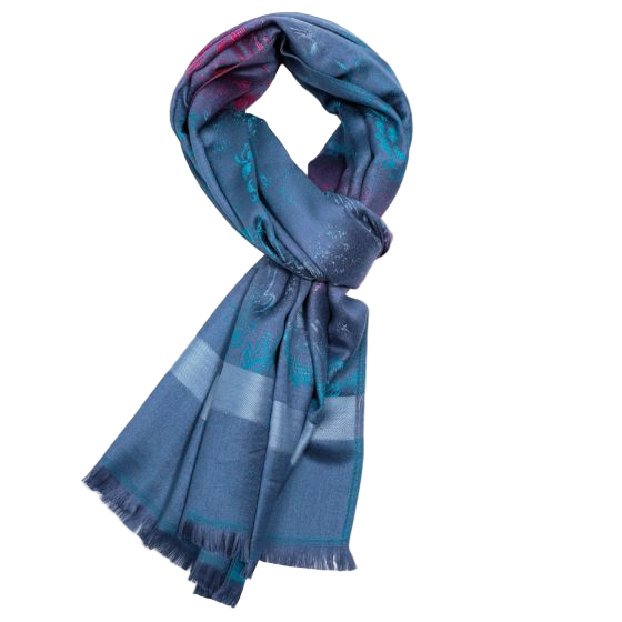 Blue patterned scarf on a white background