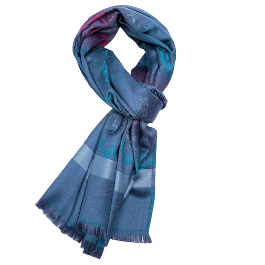 Blue patterned scarf on a white background