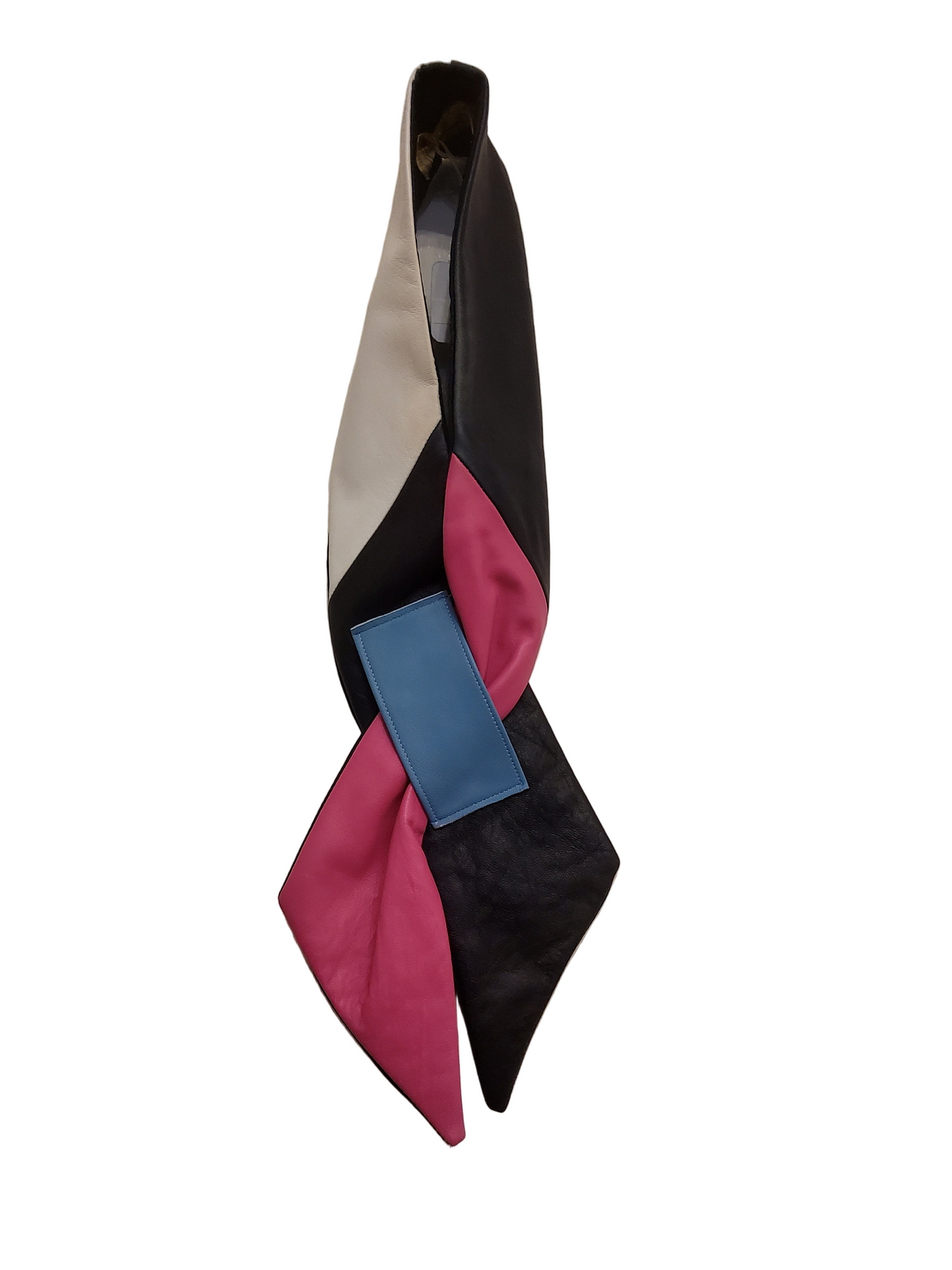Pink, blue and white lamb's leather neck scarf