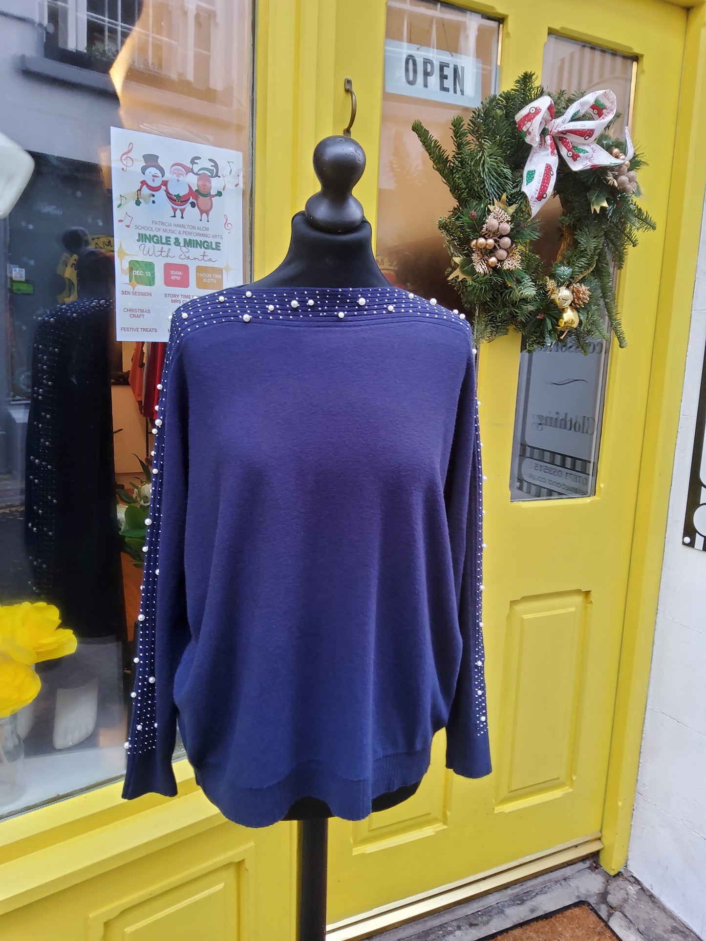 Navy Studded Pearl Diamanté Jumper