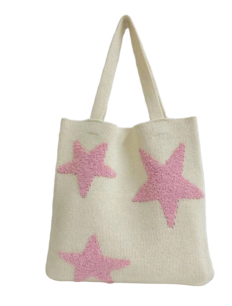 This knitted tote bag features a stylish star design, making it a must-have for anyone looking to add a cute and trendy touch to their accessory collection. Crafted with expert knitting techniques, this bag is not only fashionable but also durable. Elevate any outfit with this versatile and eye-catching tote.