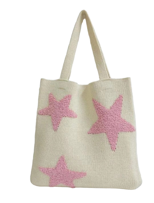This knitted tote bag features a stylish star design, making it a must-have for anyone looking to add a cute and trendy touch to their accessory collection. Crafted with expert knitting techniques, this bag is not only fashionable but also durable. Elevate any outfit with this versatile and eye-catching tote.