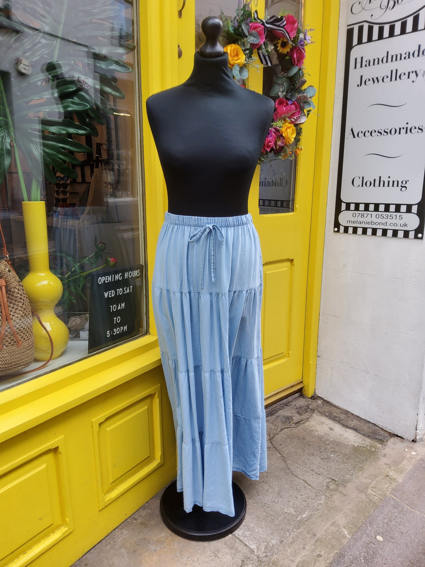 Tiered Denim Maxi Skirt