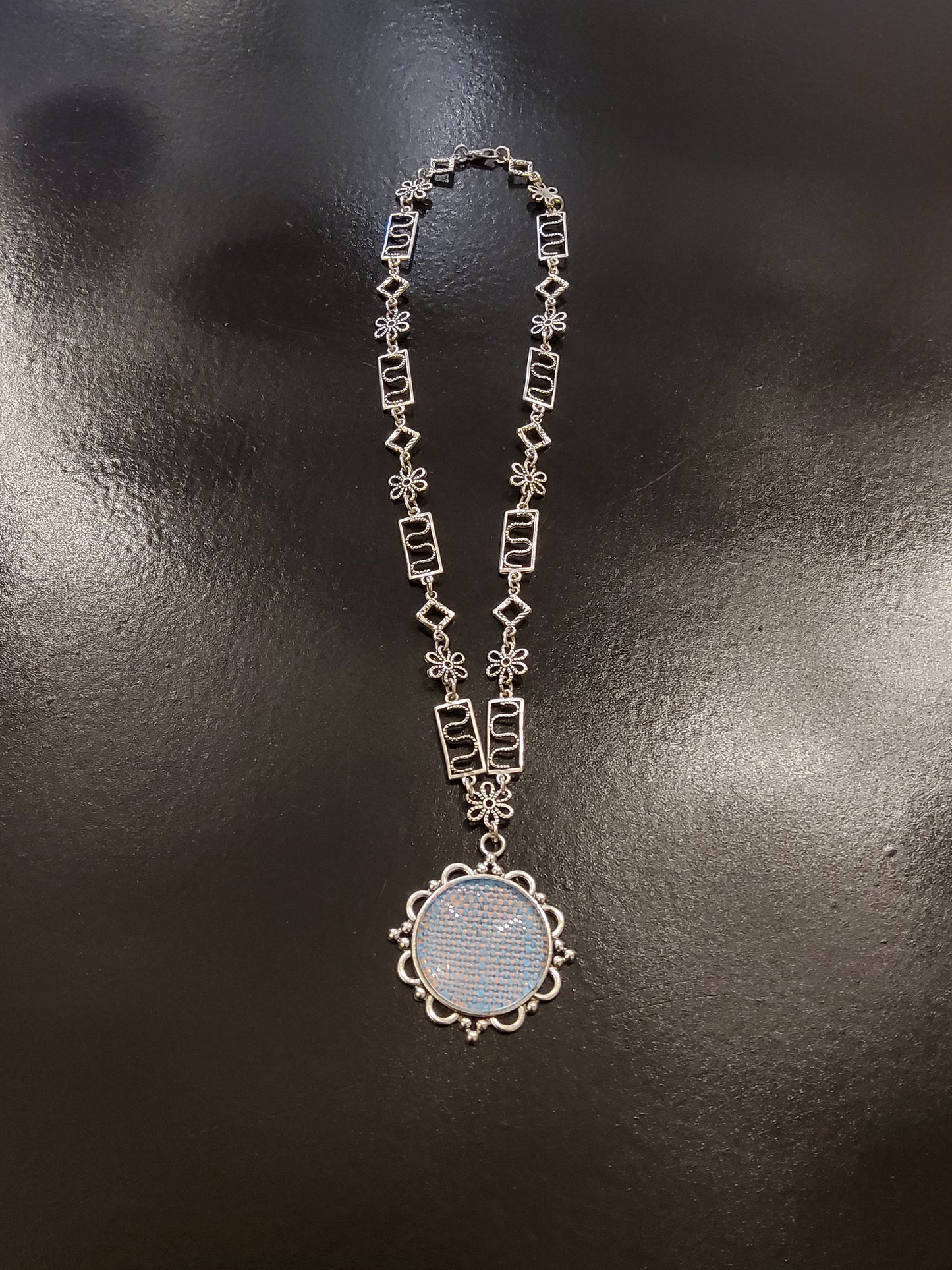 Irish linen necklace in Blue and Blush