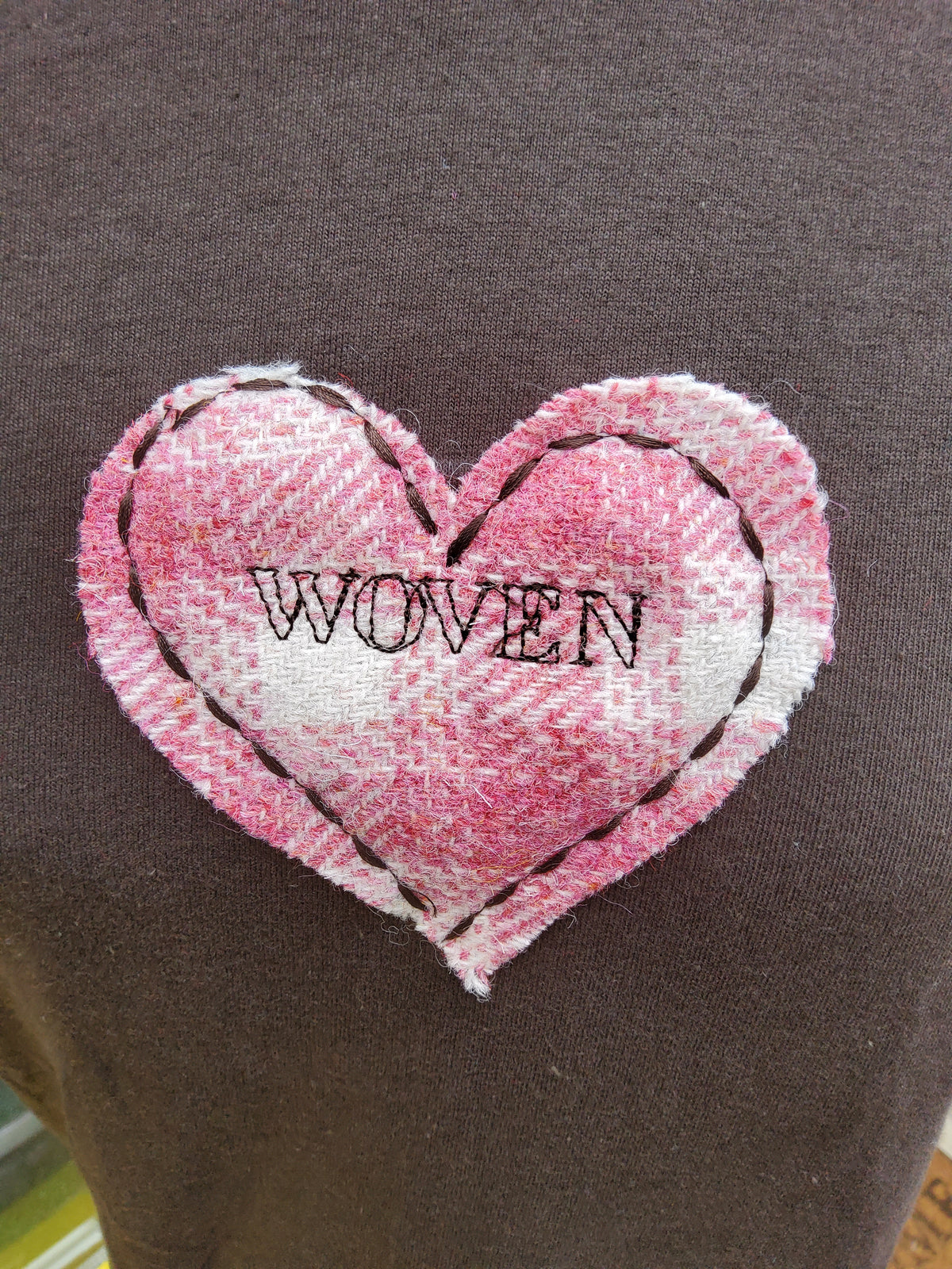 Brown Woven T-shirt with Pink/White Heart
