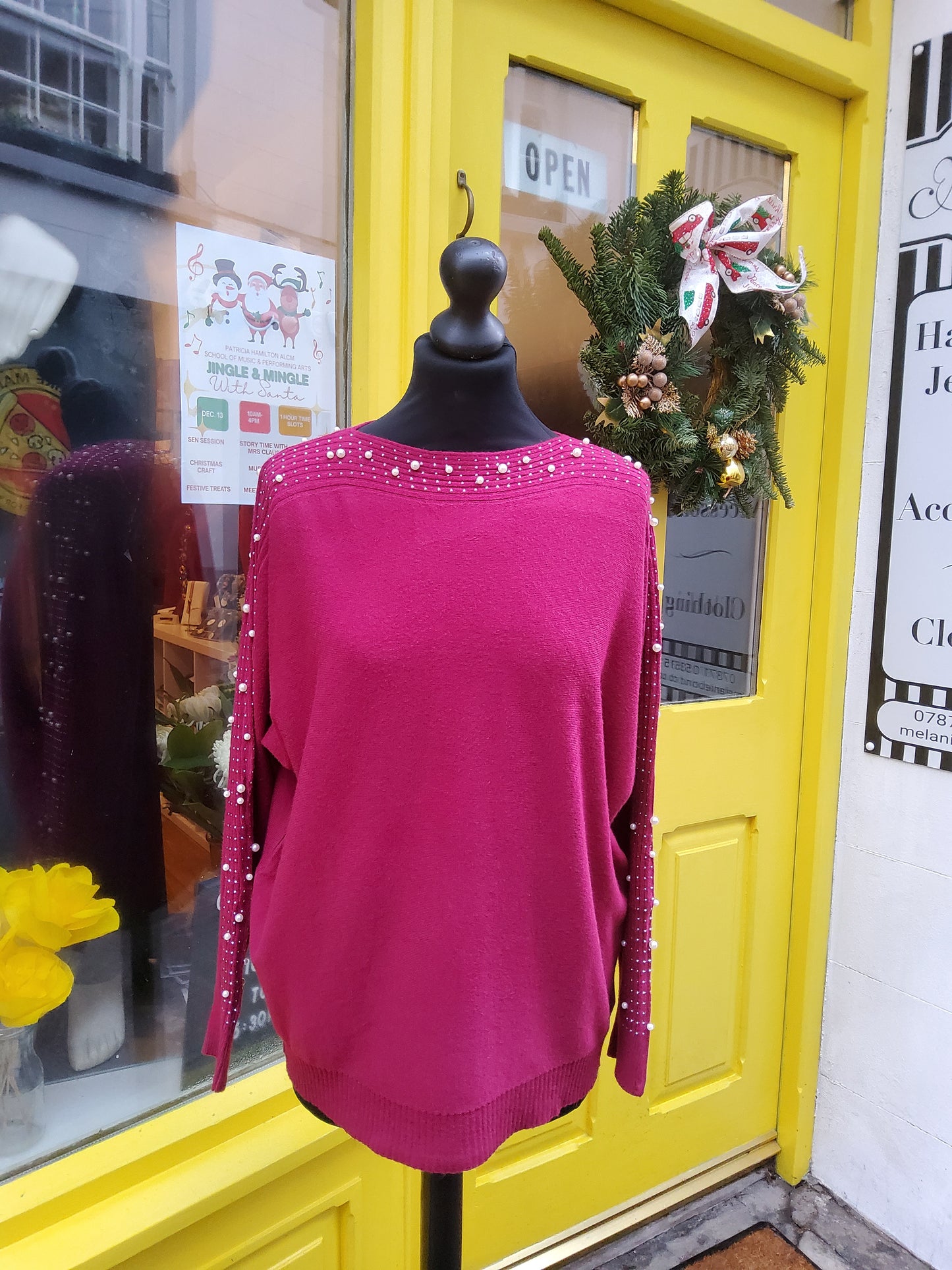 Burgundy Studded Pearl Diamanté Jumper