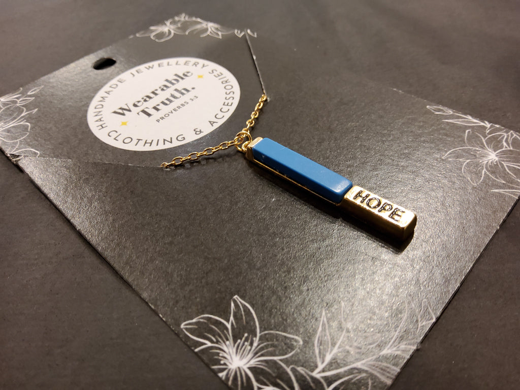 Wearable Truth 'HOPE' long blue pendant necklace
