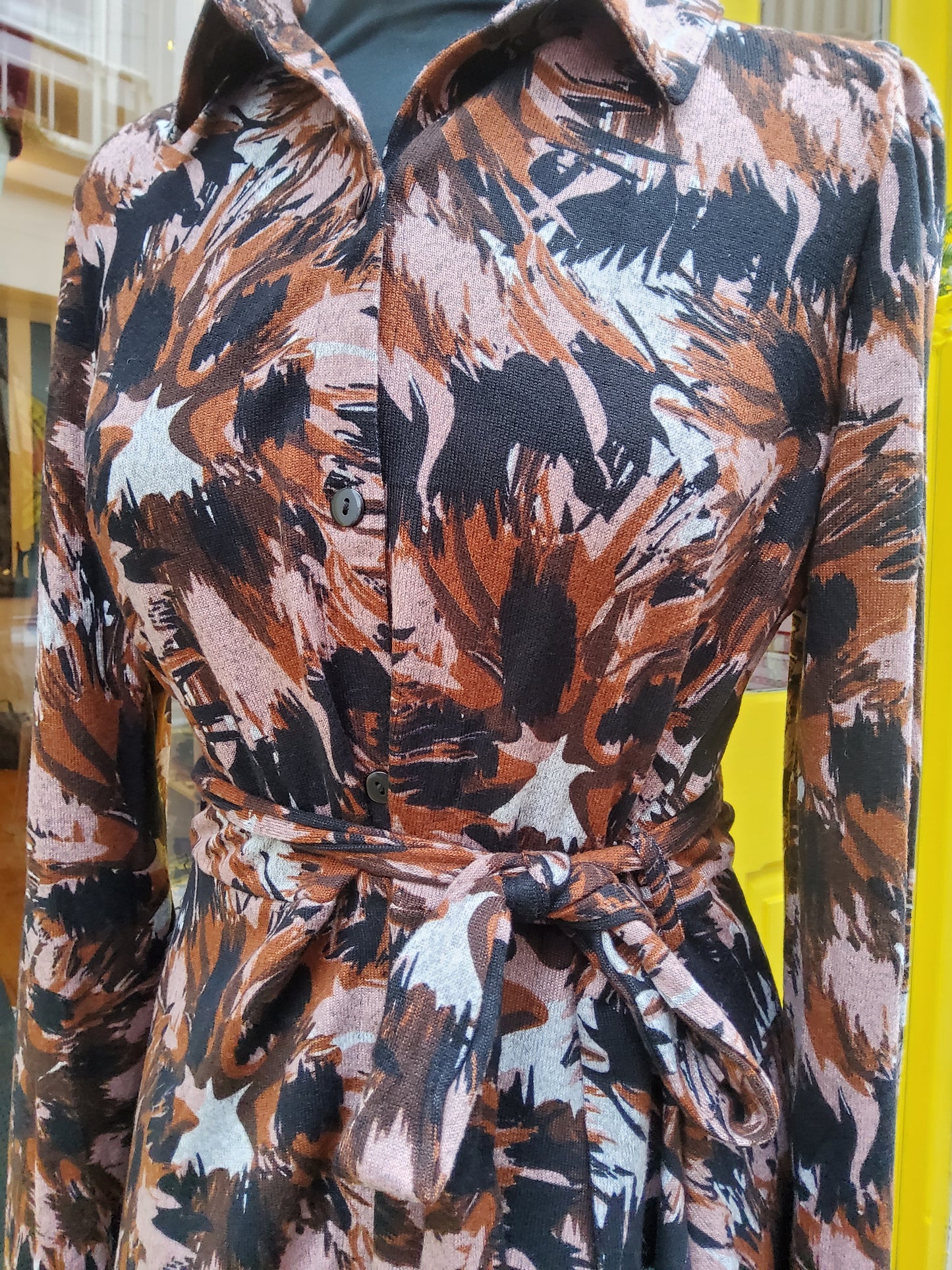 Brown Abstract Shirt Dress