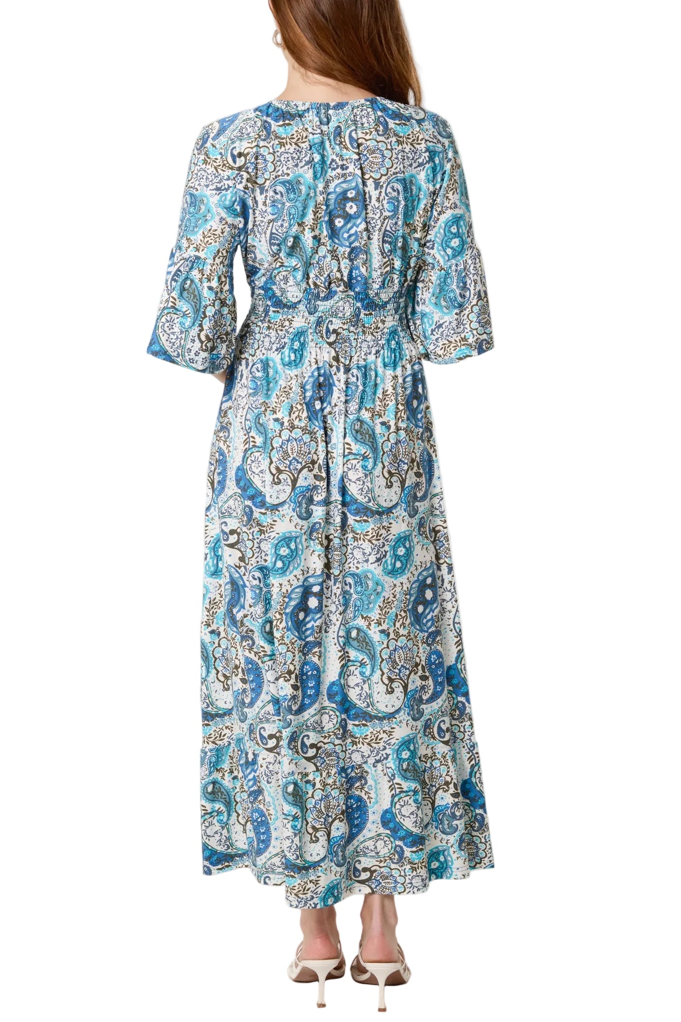 Paisley Print Stretch Empire Line Dress with Half Sleeve