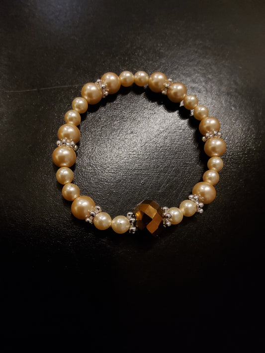 Bronze Pearl Bracelet with Small Brown Crystal