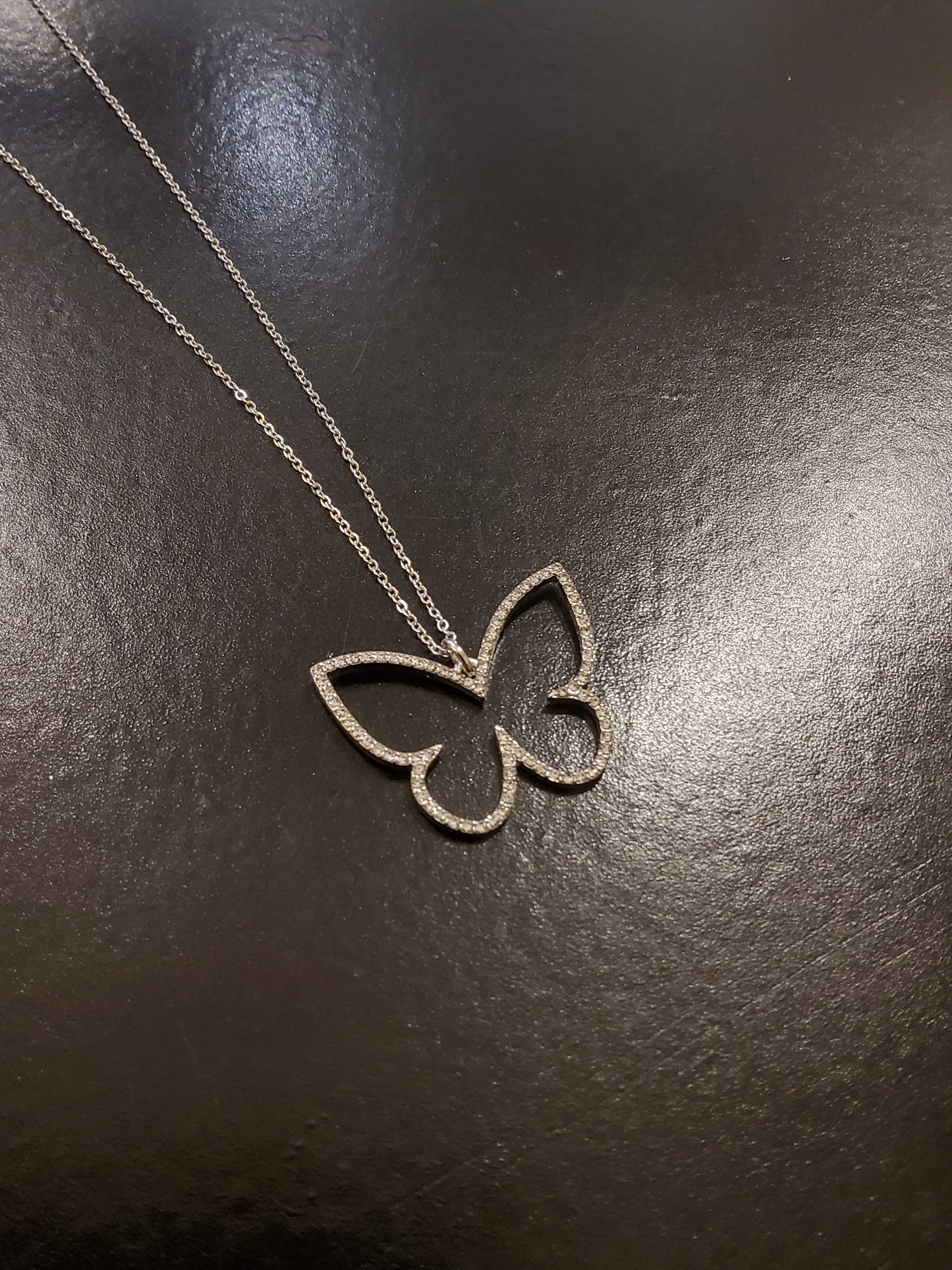 Silver Diamanté Butterfly Necklace