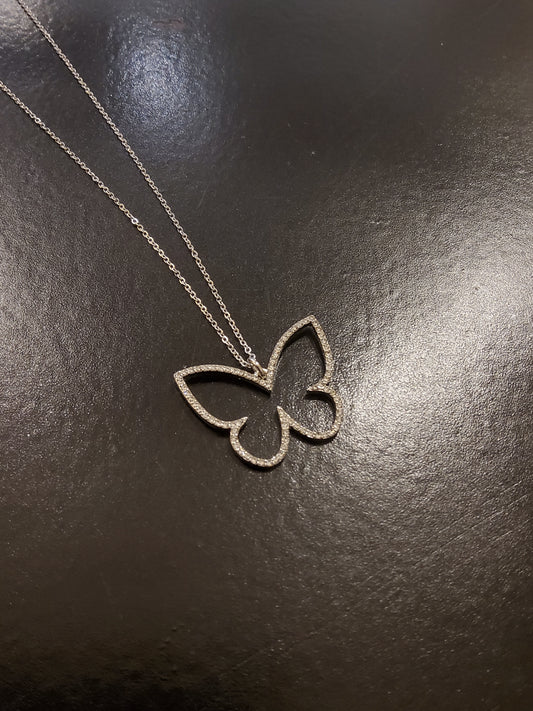 Silver Diamanté Butterfly Necklace