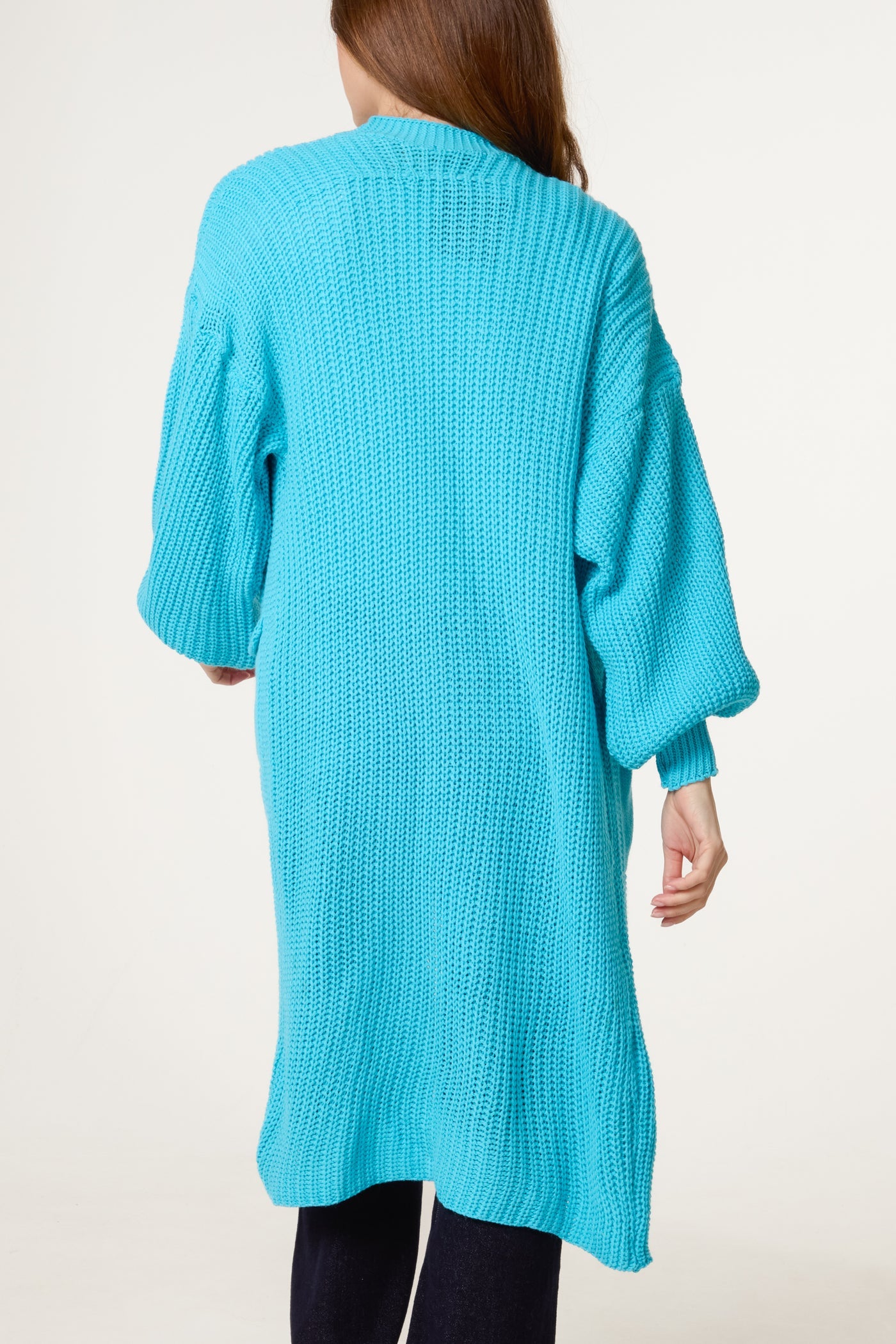 Knitted Long Cardigan - purple, navy, turquoise and beige