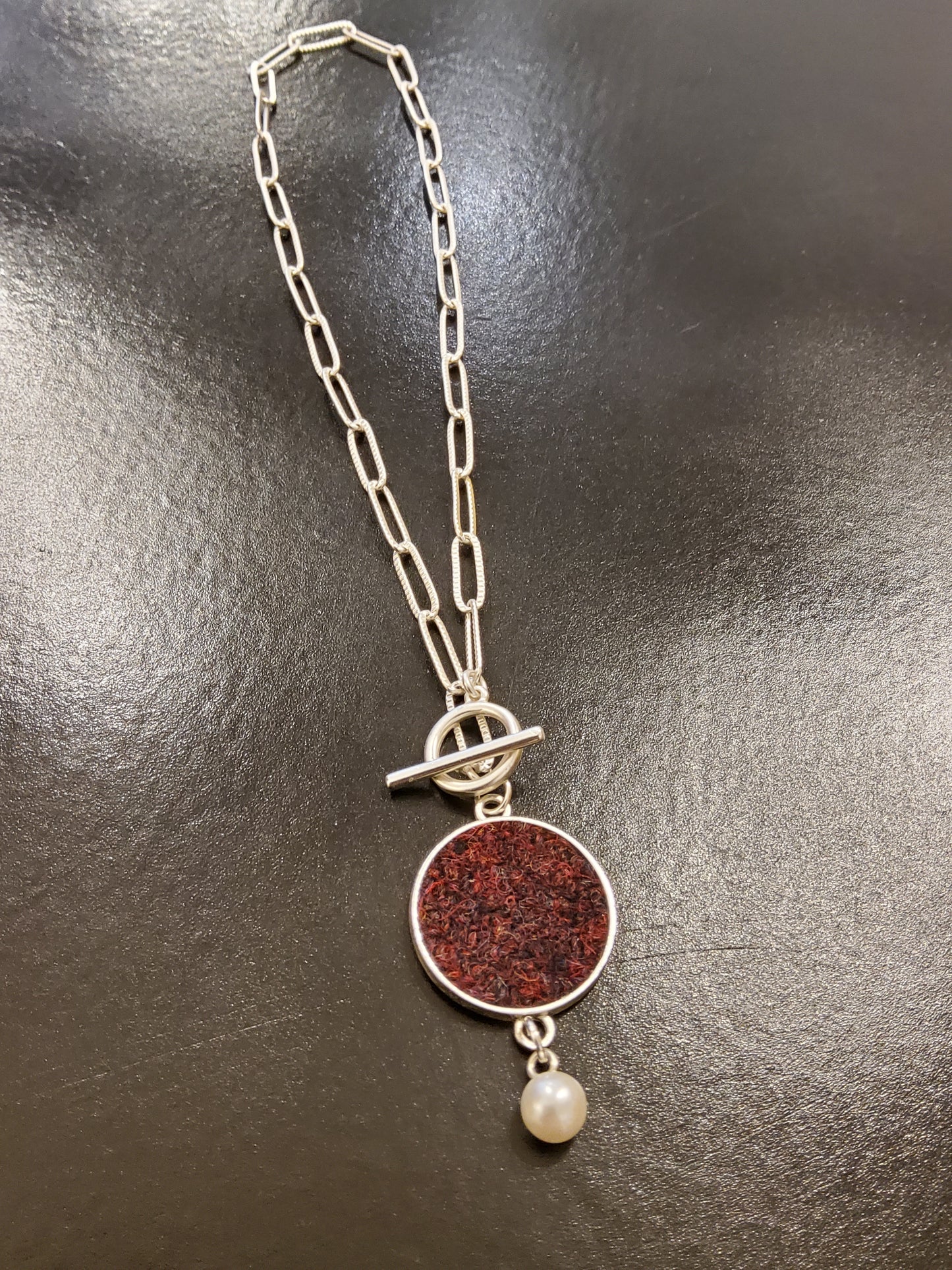 Harris Tweed necklace in burgundy blend