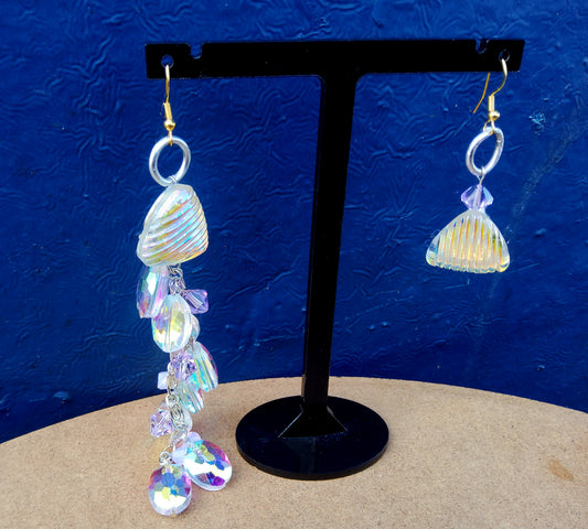 Asymmetric Aurora Borealis & Lilac Glass Crystal Cascading Earrings