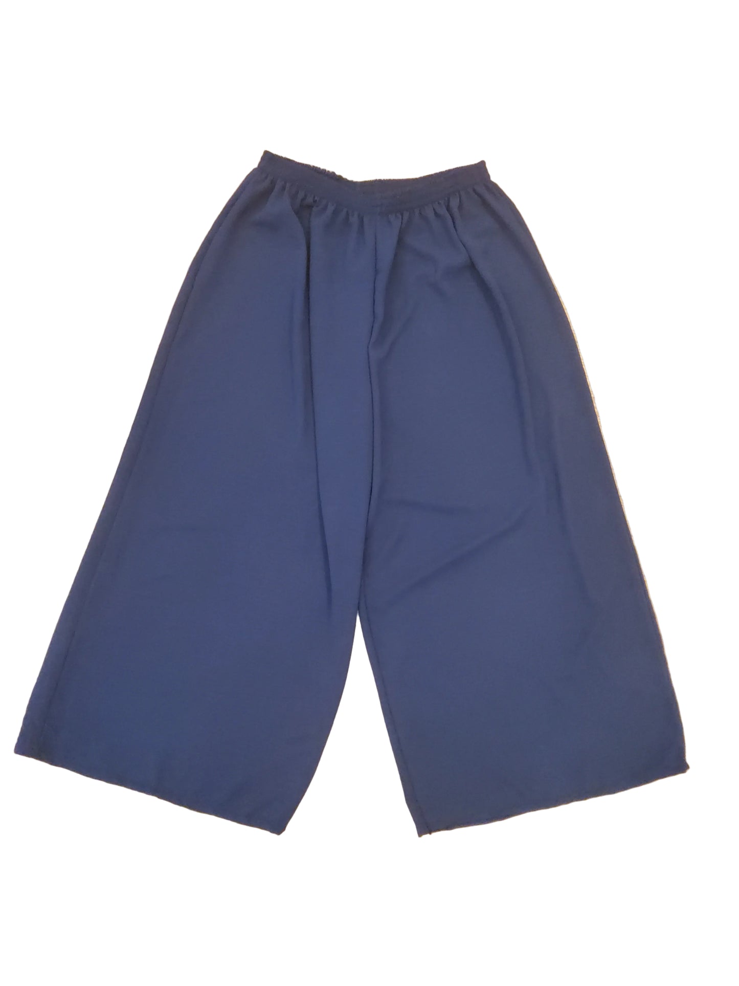 Navy Wide Leg Long Elasticated Trousers