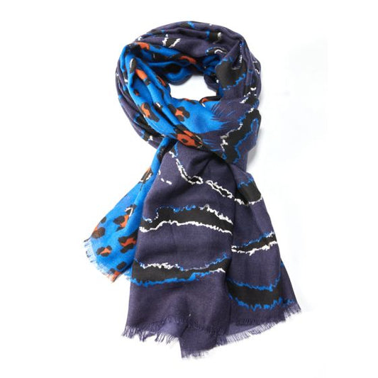 Blue Abstract Leopard Print Scarf