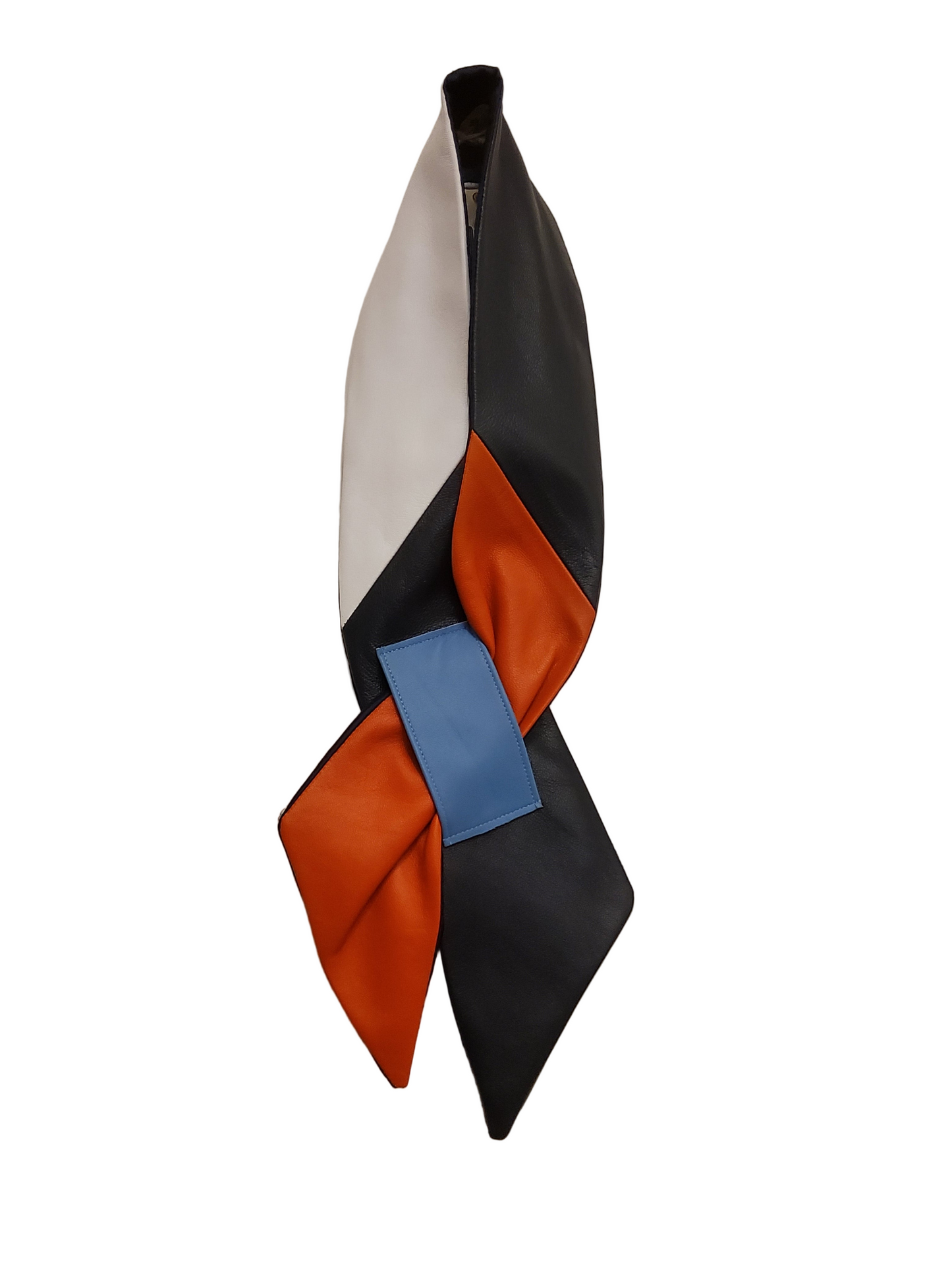 Orange, blue and white lamb's leather neck scarf
