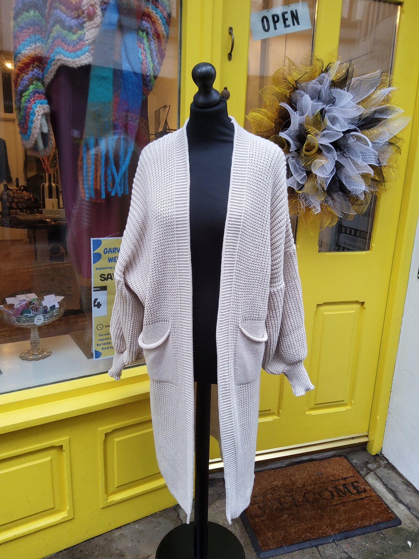 Knitted Long Coatigan Cardigan in beige