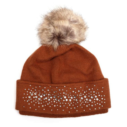 Sparkle Caramel Bobble Hat