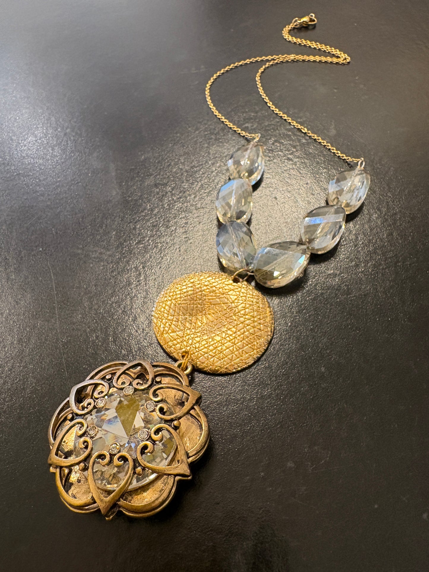 Gold and Crystal Pendant Necklace