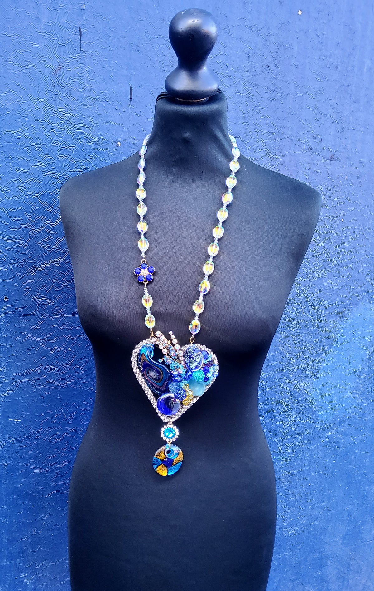 Metallic blue quartz bracelet with aurora borealis crystal (to order)