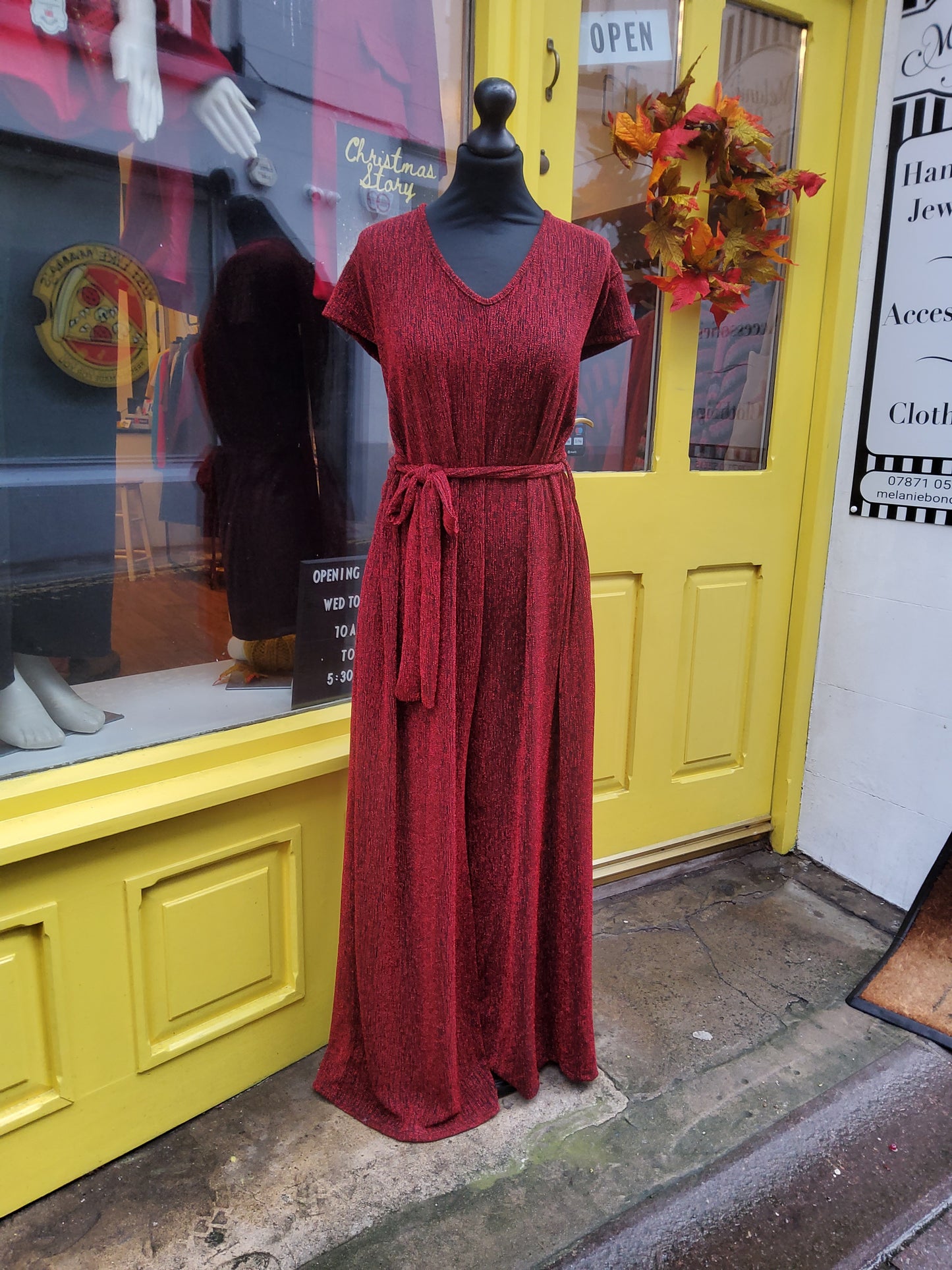 Wine Glitter V-Neck Wide Leg Jumpsuit