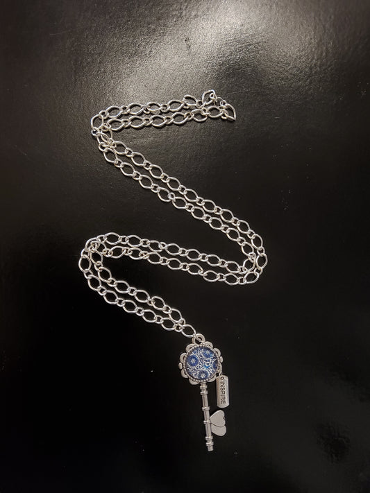 Inspire Double Heart Silver Key Necklace