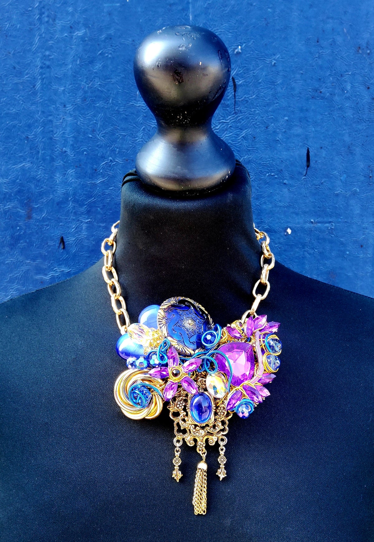 Asymmetric Purple, Blue & Gold Geometric earrings