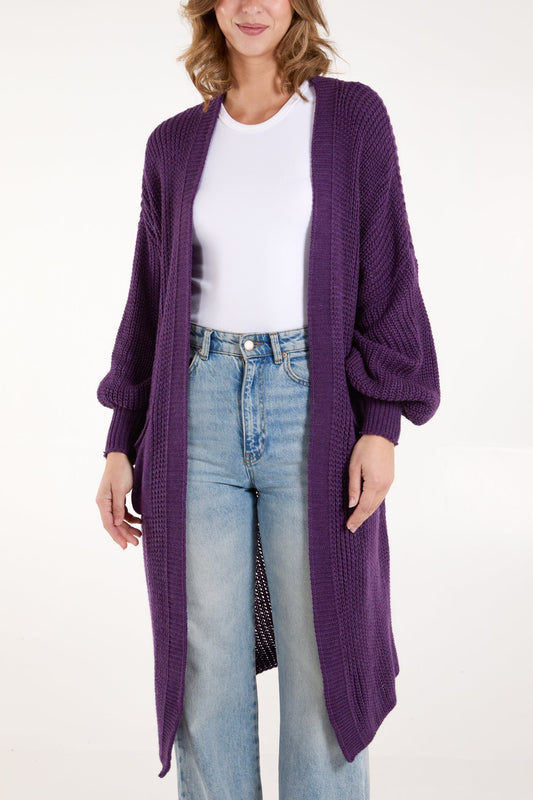 Knitted Long Cardigan - purple, navy, turquoise and beige