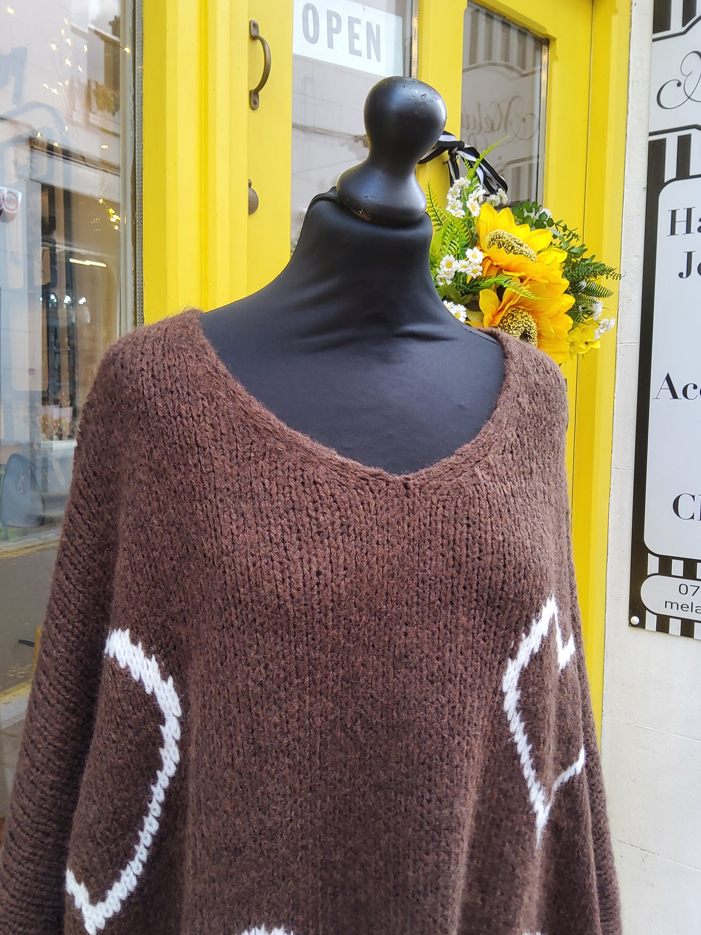 V-Neck Brown Heart Jumper