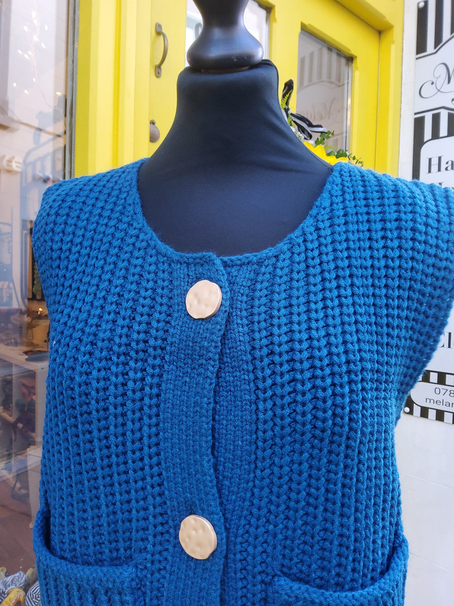 Petrol Blue Crochet Waistcoat