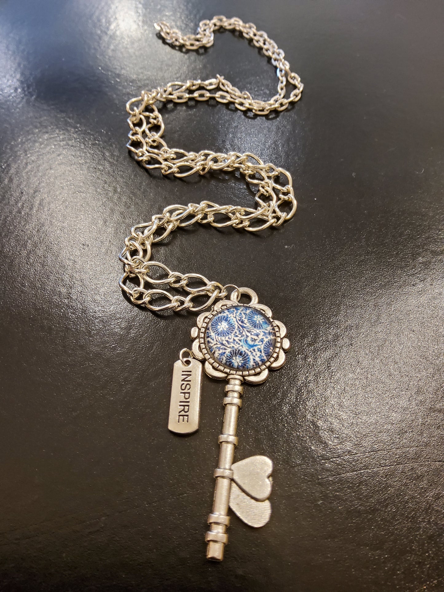 Inspire Double Heart Silver Key Necklace