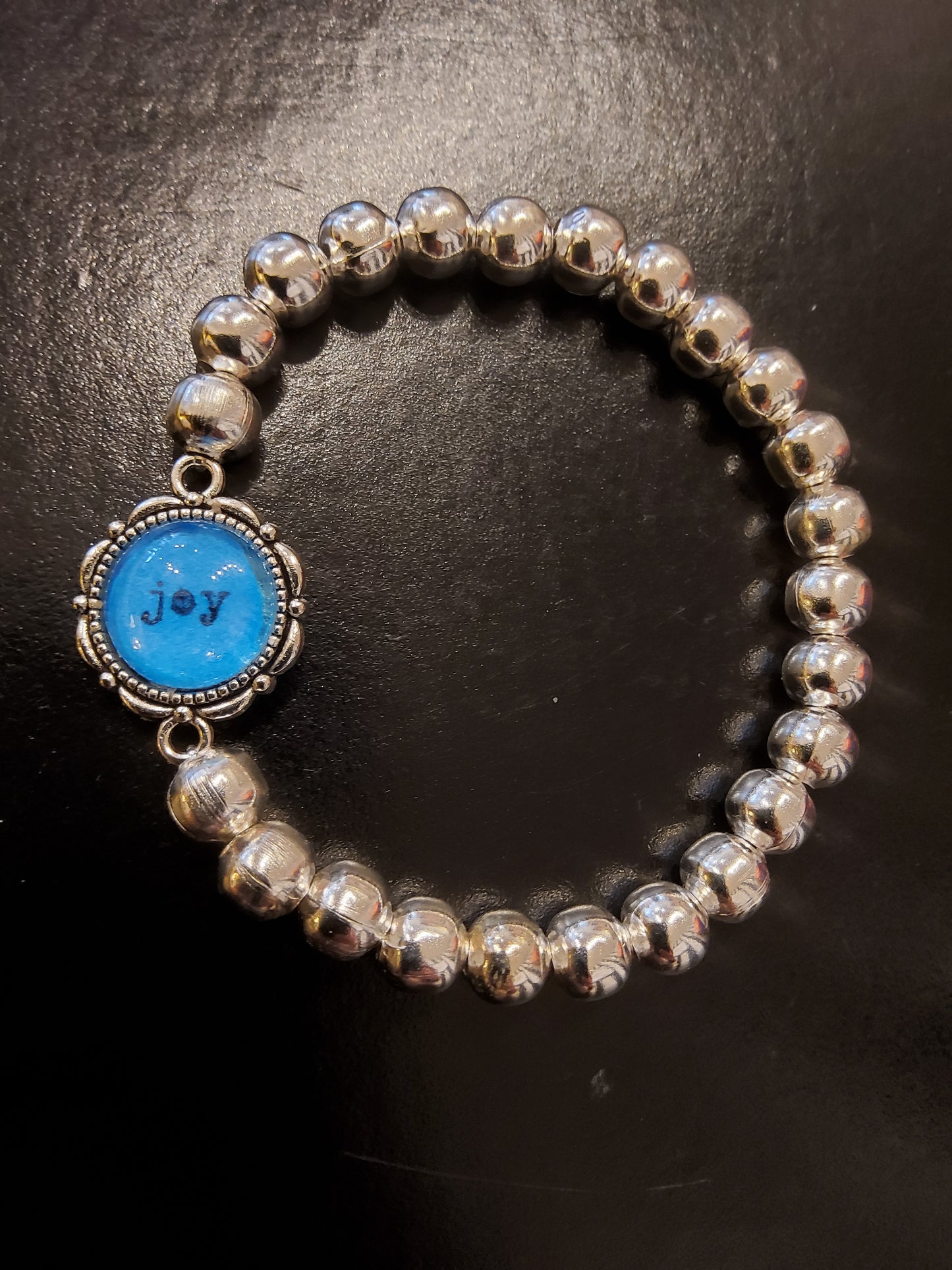 Joy Electric Blue Pendant Silver Coloured Bead Bracelet