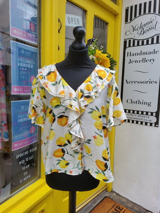 Lemon Print Frill Top