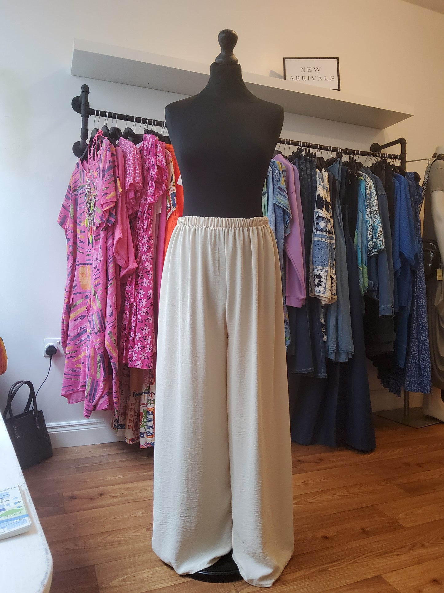 Beige Wide Leg Lightweight Trousers