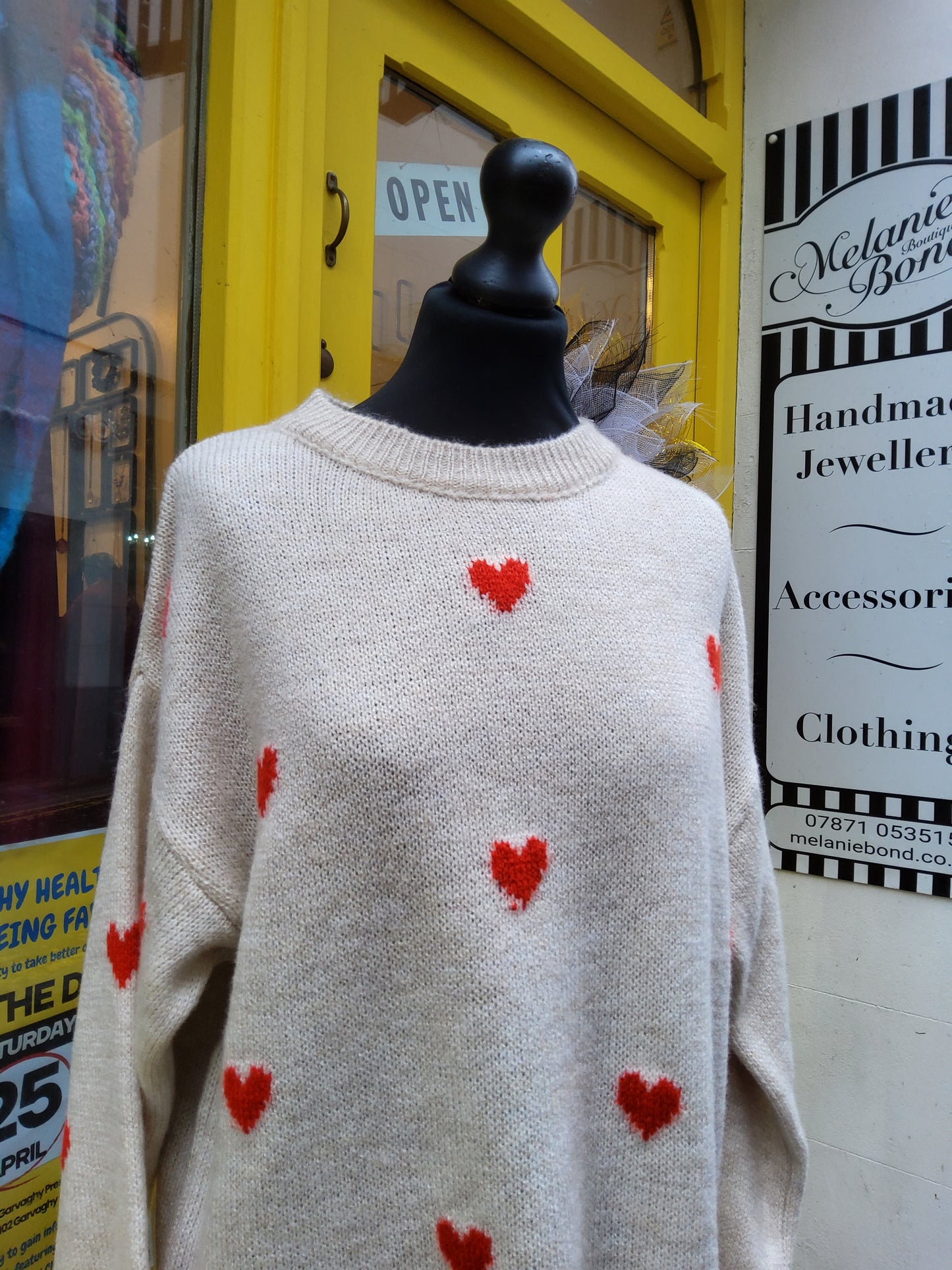 Cream & red heart jumper