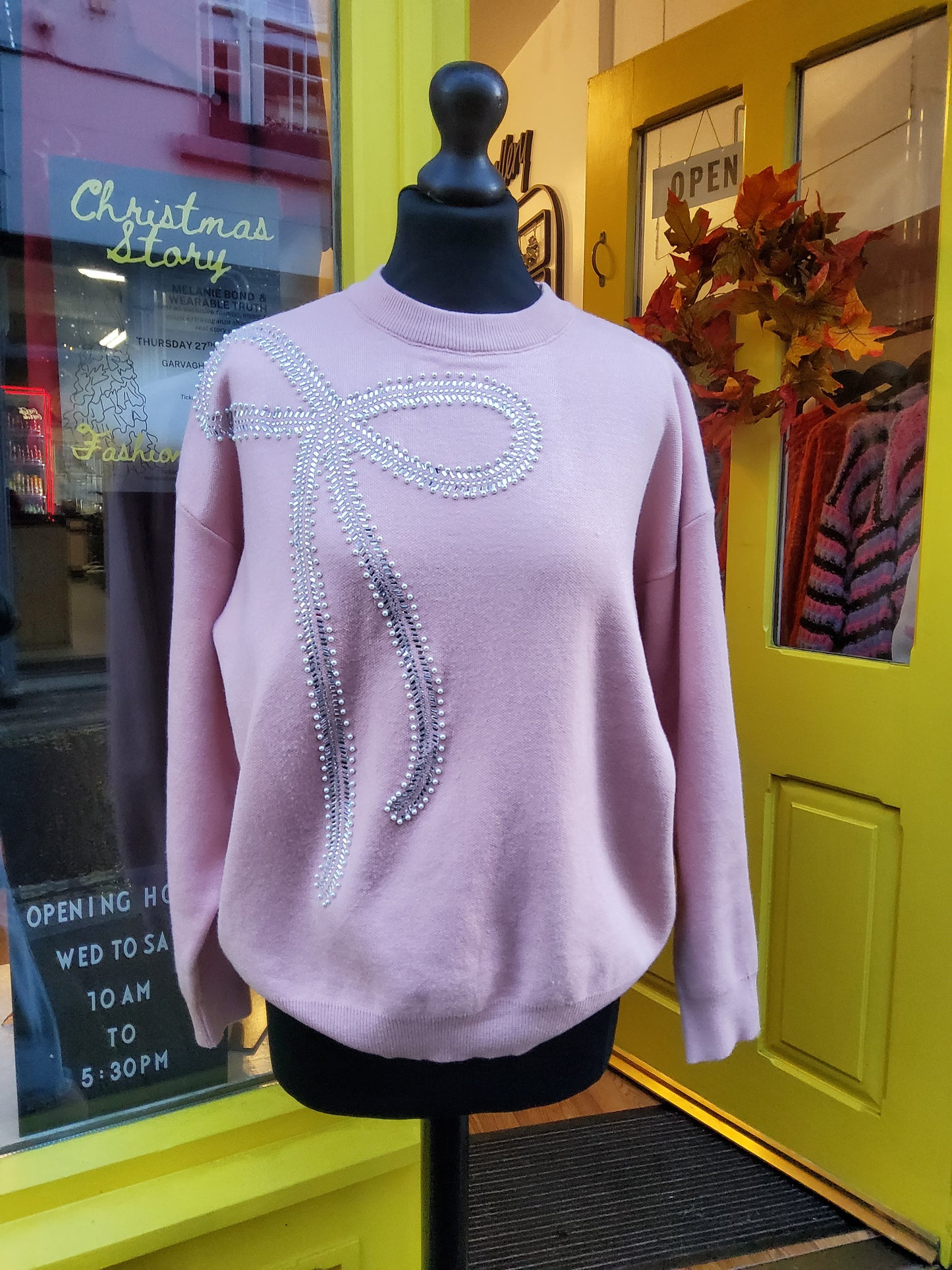 Pink Diamanté Bow Jumper