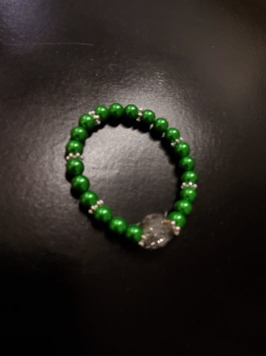 Emerald Green Pearl Bracelet with Large Crystal