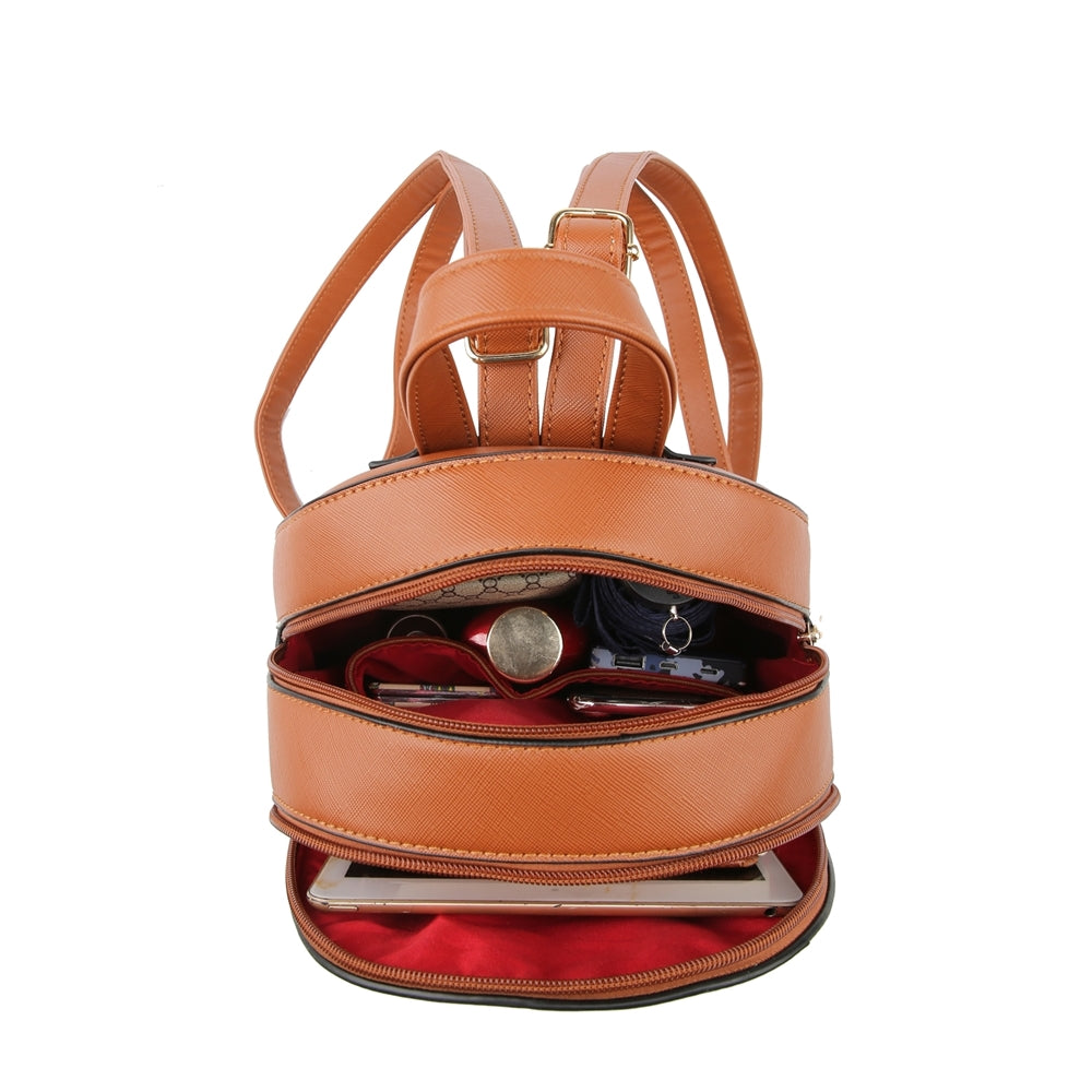 Navy Backpack With Gold Zips & Animal Print Detail