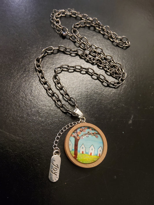 Wooden Pendant Village Necklace