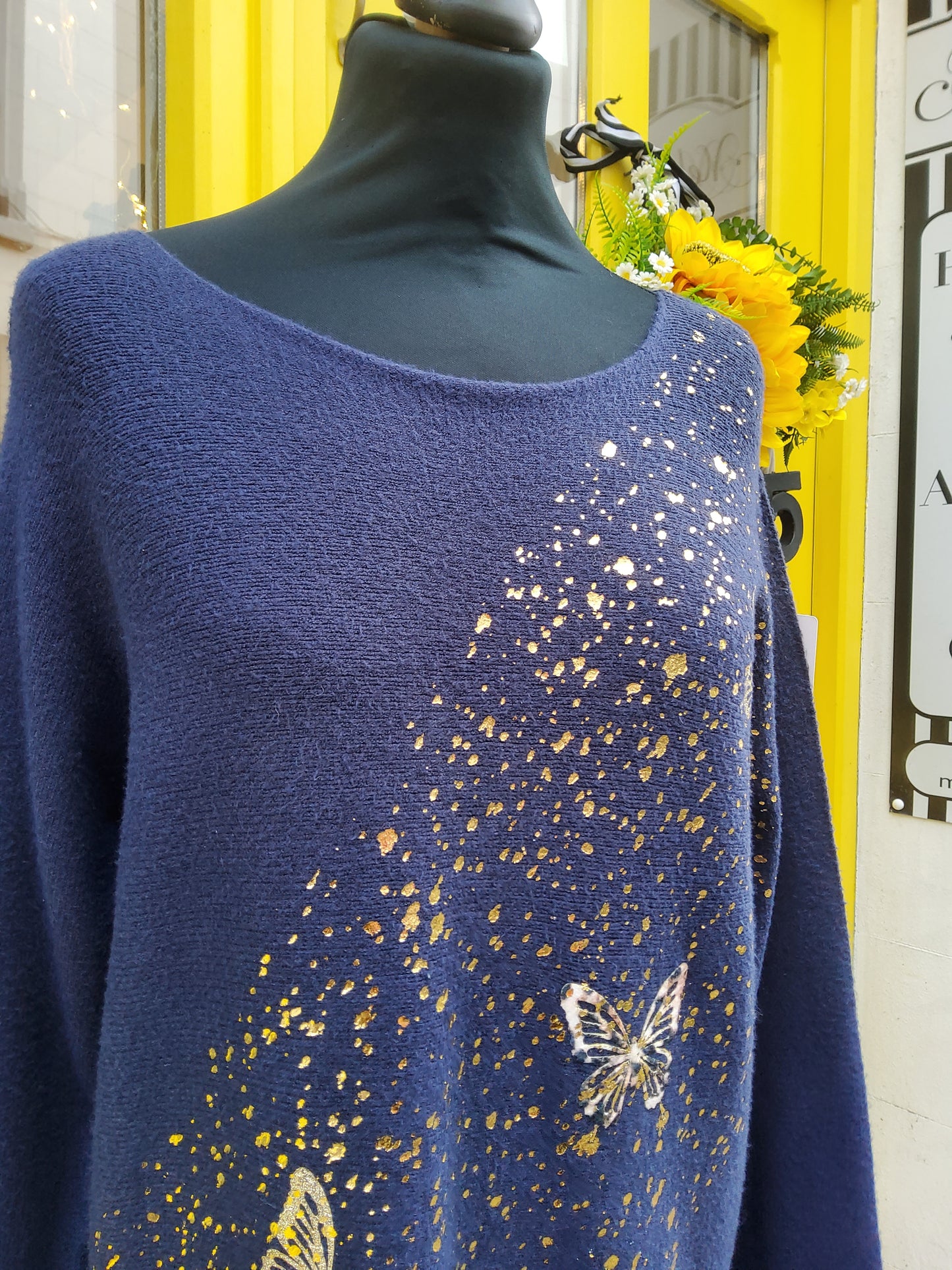 Navy Gold Foil Butterfly Jumper