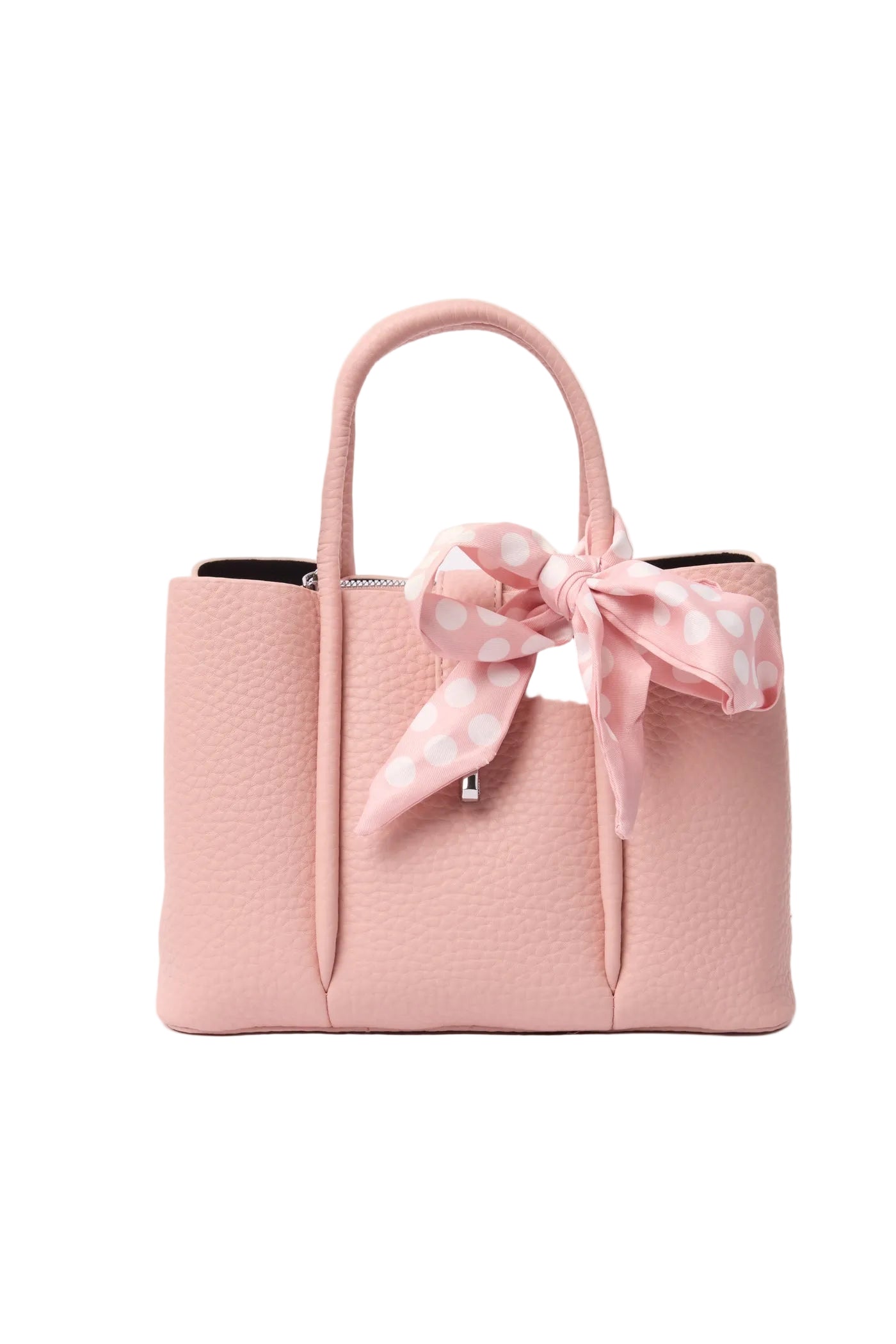 Pink Polkadot Scarf Faux Leather Handbag