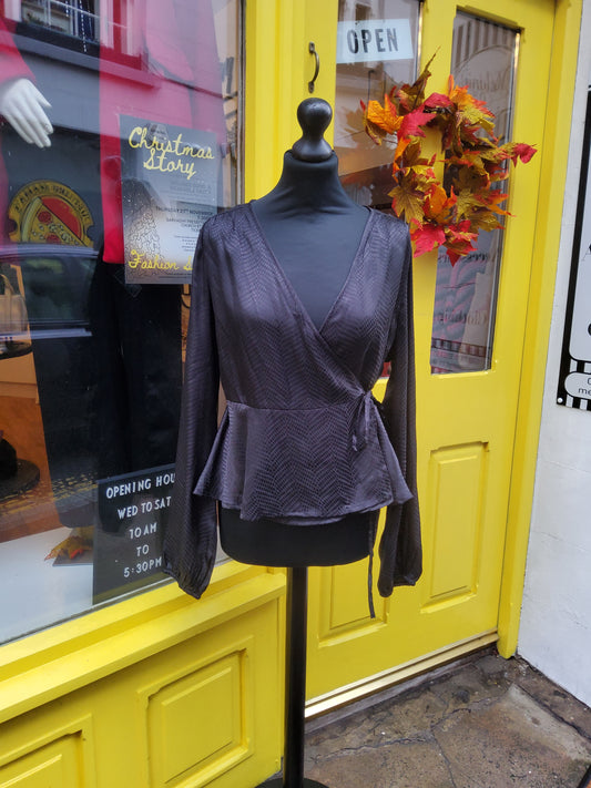 Wrap Front Black Peplum Top
