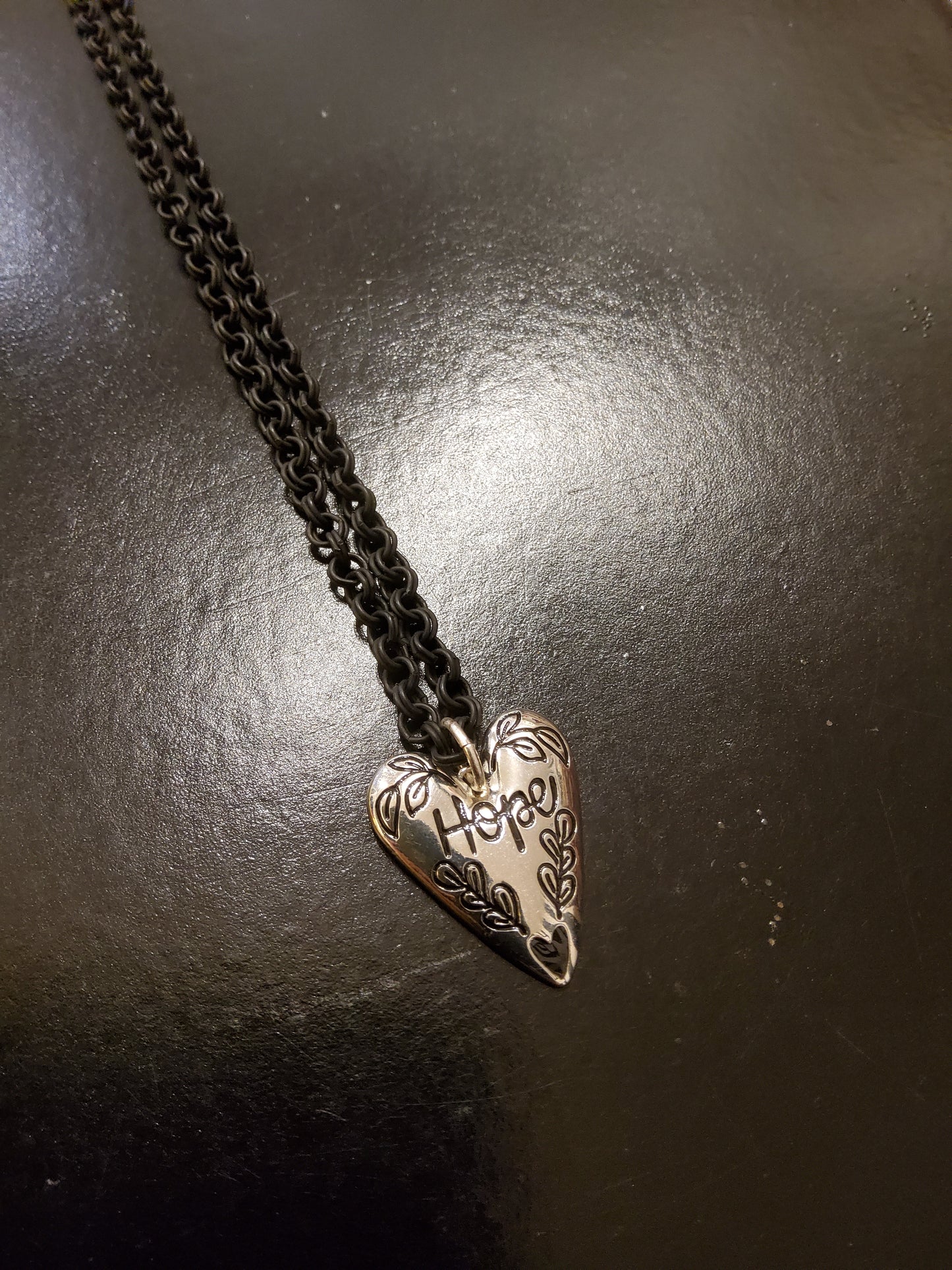 Hope Heart Necklace with Black Chain