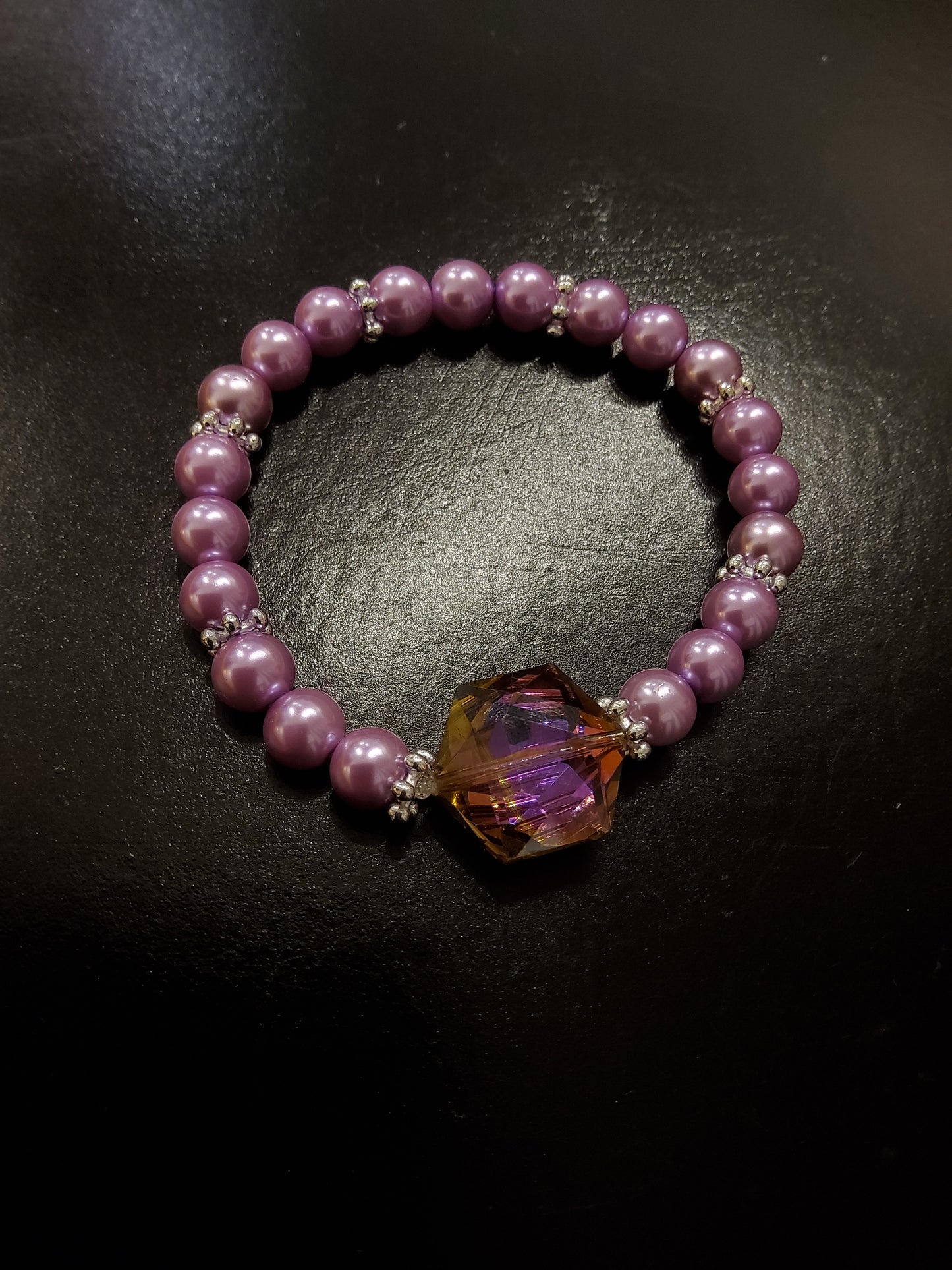 Pink Pearl Bracelet with Large Pink Crystal