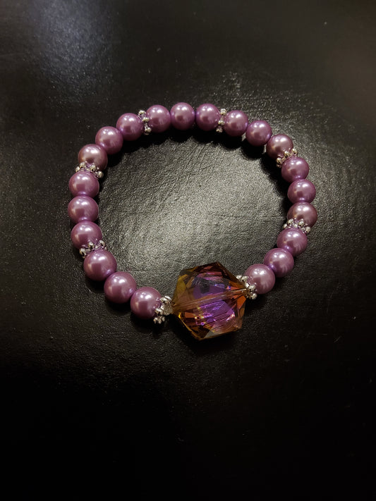 Pink Pearl Bracelet with Large Pink Crystal