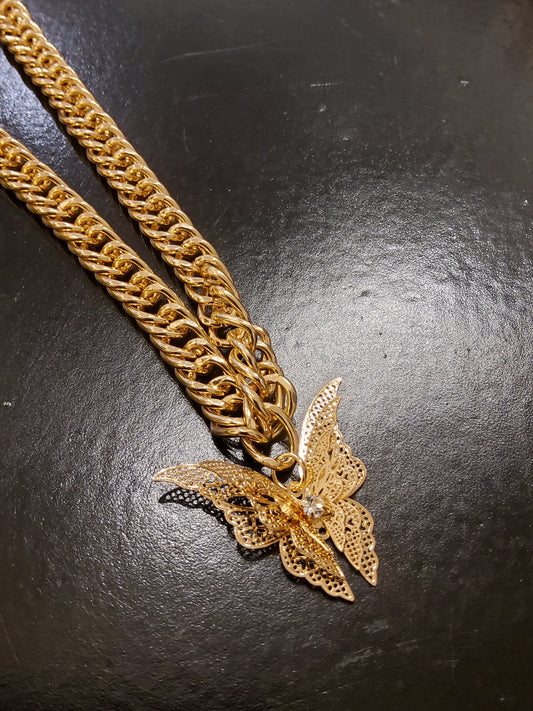 Light Gold Diamanté Butterfly Necklace